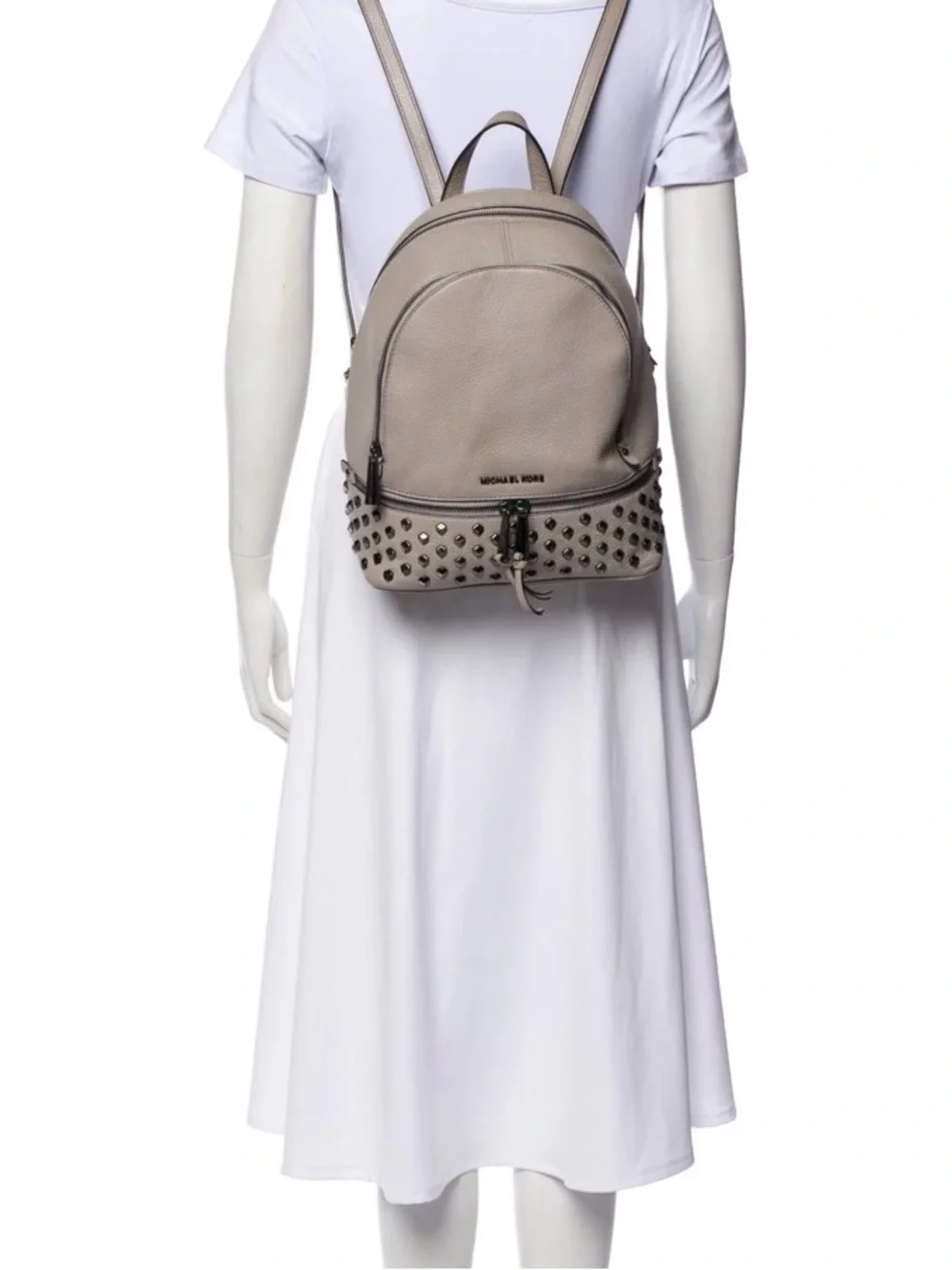NWOT MICHAEL KORS REA STUDDED GRAY PEBBLED LEATHER BACKPACK